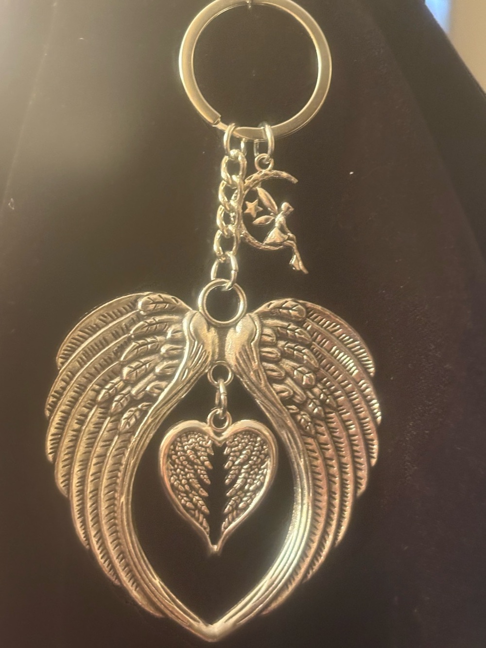 Silver Angel Wings and Heart Keychain /Purse bling-